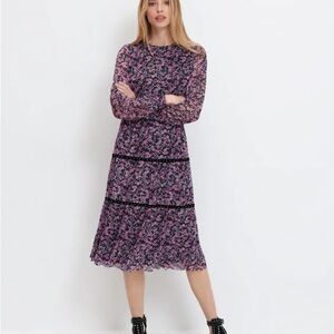 Zara Purple and White Tiered Ruffled Midi Dress